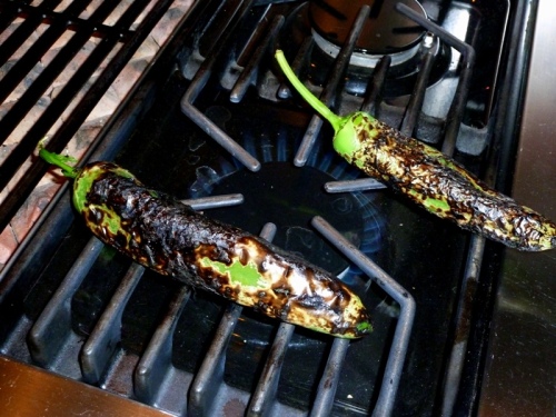 Roast chiles until charred