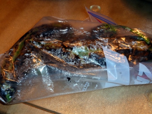 Allow chiles to steam in a bag